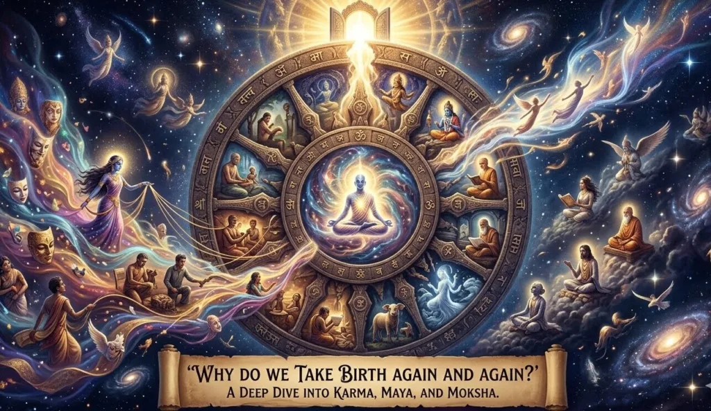 Cosmic wheel symbolizing the endless cycle of rebirth, illusion, and ultimate spiritual liberation