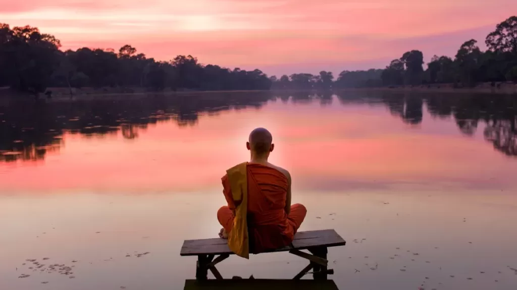 Monk meditation in calmness