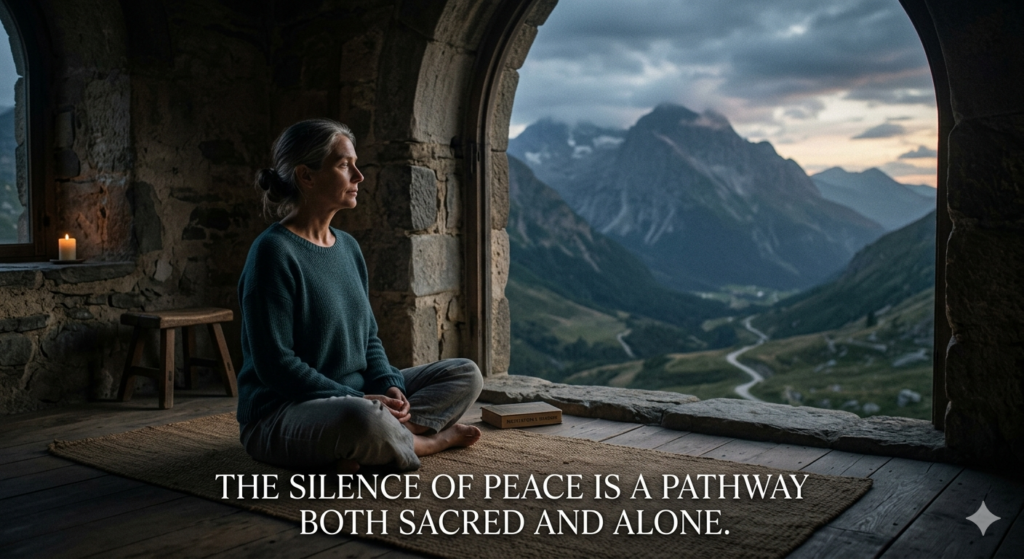 A peaceful countryside landscape with a winding path symbolizing solitude, inner peace, meditation, and emotional transformation.